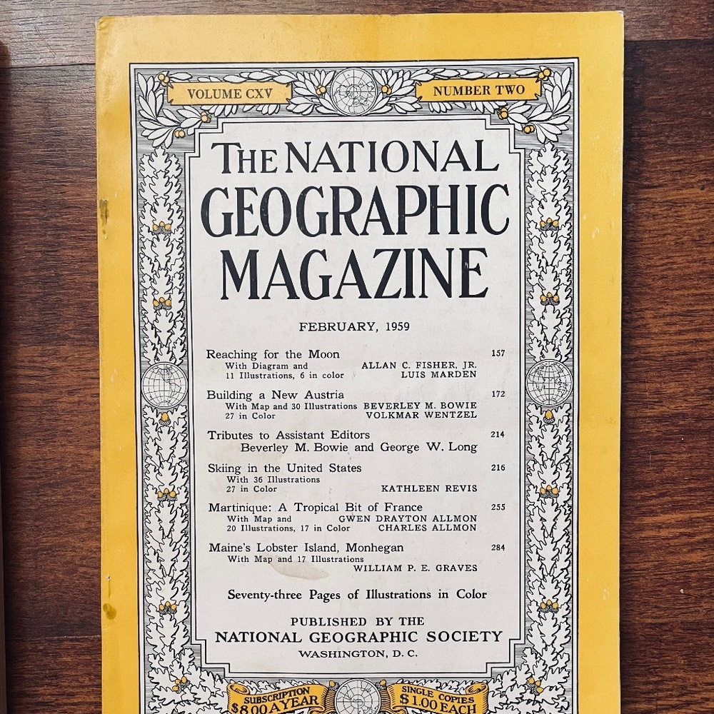 Vintage 1959 Antique National Geographics Magazine Print Art Ads February